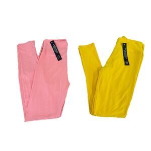 Lot Of 2 NWT Leggings Depot One Size New Yellow And Pink Cute Comfortable
